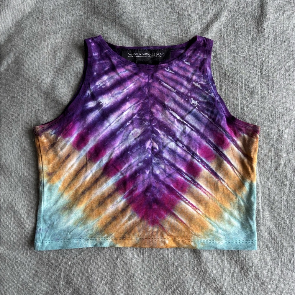 Tie-Dye Sleeveless Crop Top - Purple, Tan, Green